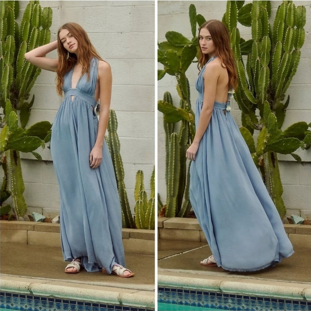 Free People Look Into the Sun Maxi Dress Endless Summer Size XS Blue Grey - Picture 5 of 10